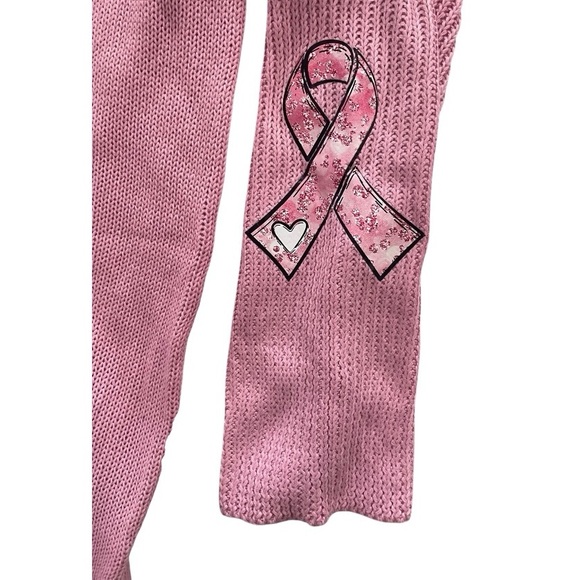 Hummingbird Pink Ribbons Heart Graphic Breast Cancer Awareness V-neck Sweater - Picture 3 of 5